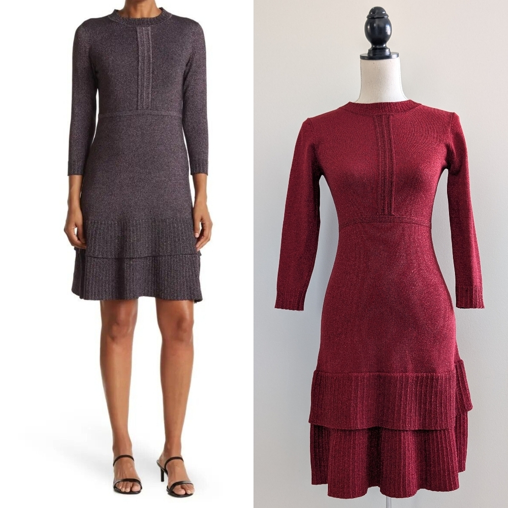 Nanette Lepore Lurex Metallic Red Holiday Christmas Event Dress Sz S